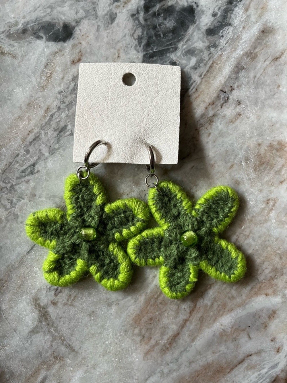 Free People Dahlia Green Crochet Flower Huggie Hoop Earrings - Picture 4 of 4